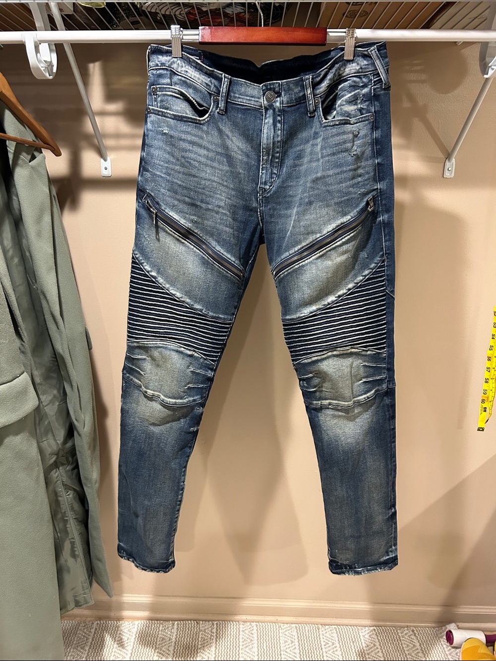 True Relegion Men's Distressed Blue Moto Skinny Jeans